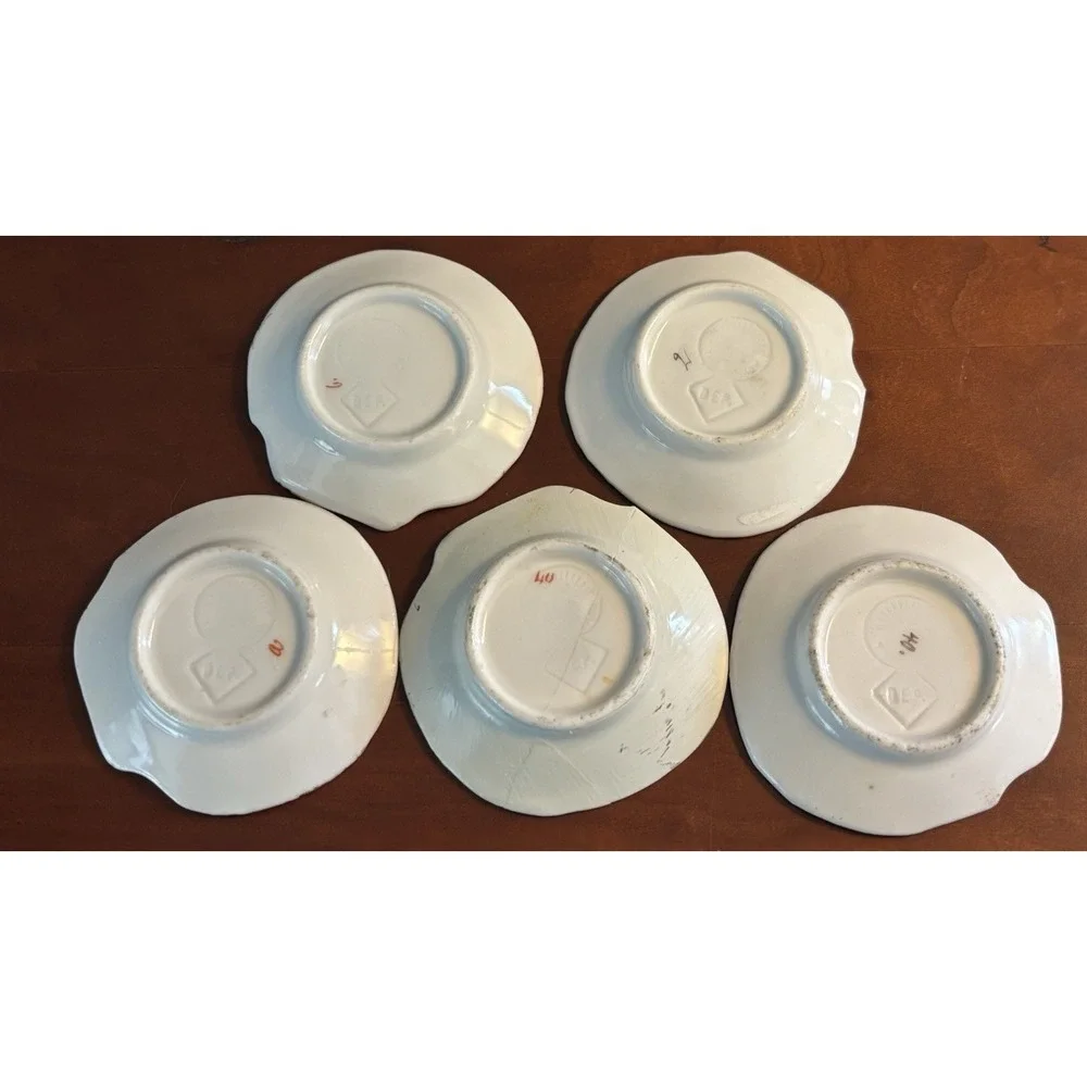 Heubach Germany 1890s Pin Vanity Dishes Portrait Ladies And Landscapes Set Of 5‎